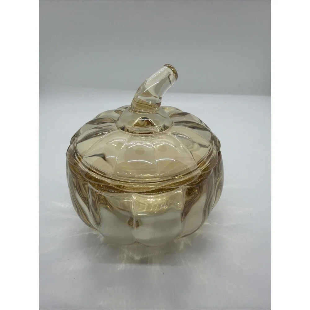 Vintage Glass Pumpkin Jar- Light Amber Colored- Anchor Hocking Style
